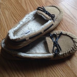 Tan moccasins